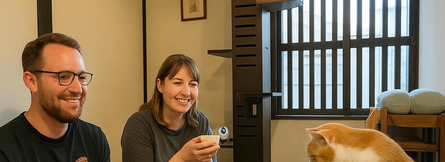 Kyoto : Sanctuaire éthique pour chats et cérémonie du thé (privé/groupe)