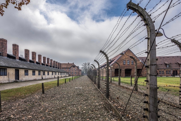 Kraków: wycieczka z przewodnikiem po Auschwitz-Birkenau i film o HolokauścieWycieczka po hiszpańsku z odbiorem i odbiorem