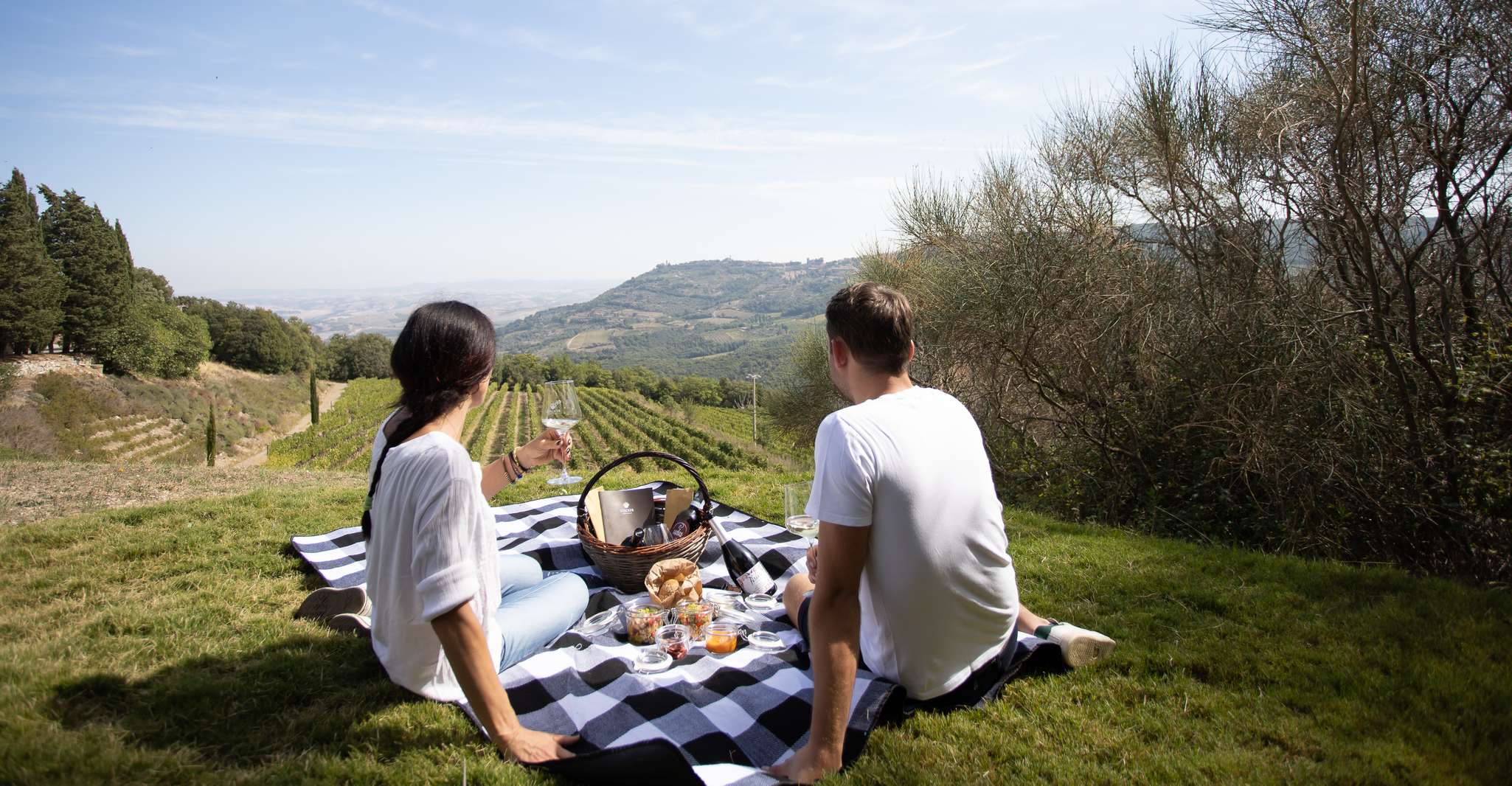 Montalcino, Vineyard Picnic with a Bottle of Wine - Hizvo