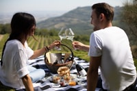 Montalcino, Picnic Vigneto con una bottiglia di vino - Hizvo