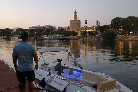 Seville from the Guadalquivir: Electric water taxi ride, TAXI SHIP. Bonifaz, father of the Spanish Navy, and the Battle of Guadalquivir.