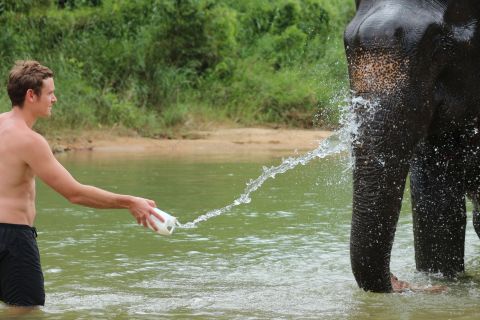Khao Lak: Elephant Bathing and Feeding Tour with Waterfall