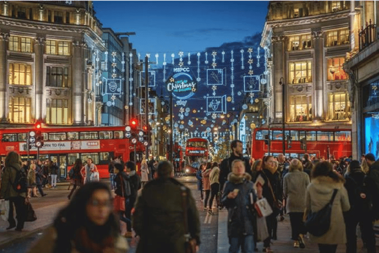 Londres: Passeio de ônibus aberto pelas luzes de Natal à noitePartida da London Eye