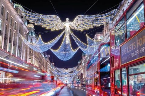 ロンドン：夜のクリスマス イルミネーション オープントップ バス ツアー