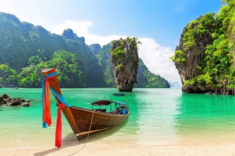 Desde Phuket: isla de James Bond y recorrido en canoa en bote de cola largaTour en grupo: recogida en Rawai, Chalong y Wichit
