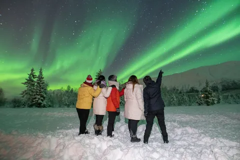 Tromsø: Aurora Safari Achtervolging per grote bus met kampmaaltijd