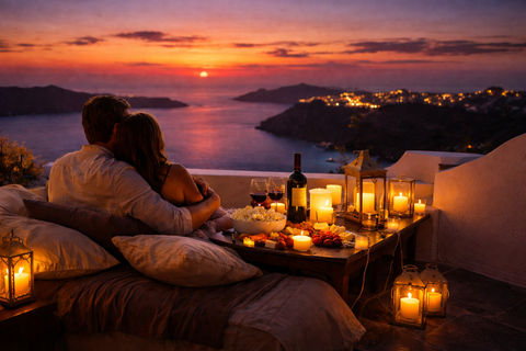Santorini: Movie Night with Sunset View, Wine & Candles