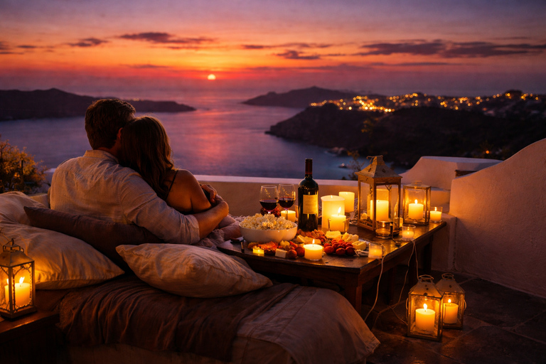 Santorini: Movie Night with Sunset View, Wine & Candles