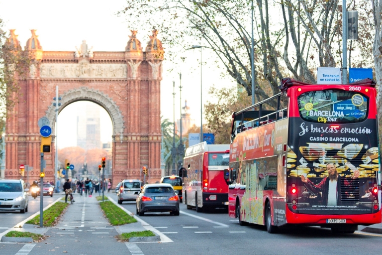 Barcelona: autobus Hop-On Hop-Off z rejsem ekologicznym katamaranemBilet 1-dniowy i 1-godzinny katamaran