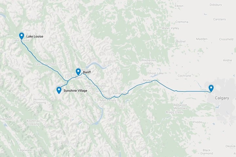Pomiędzy Banff a Calgary: wycieczka samochodem ze smartfonemBanff: Samodzielna wycieczka audio z przewodnikiem do Calgary