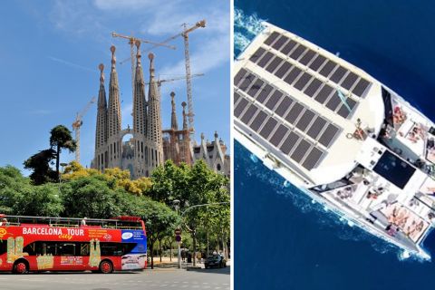 Barcelona: Hop-On Hop-Off -bussi Eco Catamaran Cruise -risteilyllä