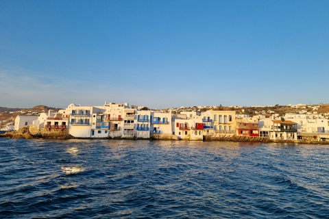 Mykonos: Semi-Prive Aegean Sunset Cruise with Mykonian Snack SEMI PRIVATE AEGEAN SUNSET CRUISE WITH TRANSFER