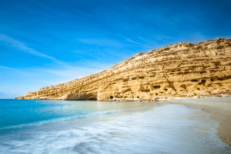 Heraklion: Viagem de 1 dia para Matala Beach, Hippie Caves e GortynServiço de busca em Heraklion, Amoudara e Kokini Hani