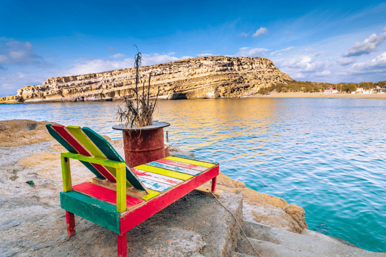 Desde Heraklion: excursión guiada de un día a la playa de Matala y las cuevas hippies