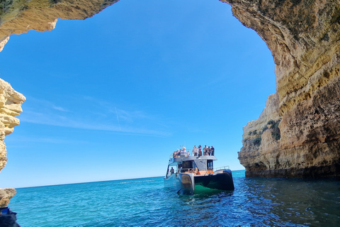 Grottes et littoral de Benagil, croisière en catamaranAlbufeira: croisière sur la côte de l'Algarve et les grottes de Benagil