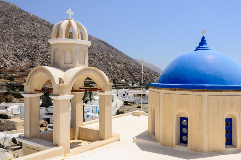 Santorin: excursion privée d'une journée au coucher du soleil avec dînerFira: visite privée hors des sentiers battus de Santorin avec dîner