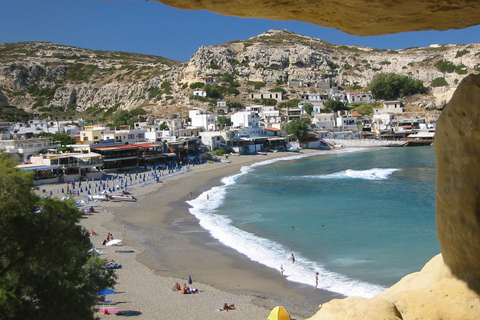 Da Heraklion: Escursione di un giorno alla spiaggia e alle grotte Hippie di MatalaPrelievo da Malia, Stalis, Hersonisos, Analipsi e Gouves