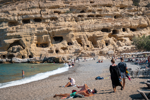 From Heraklion: Day Trip to Matala Hippie Beach and Caves Pickup from Sissi