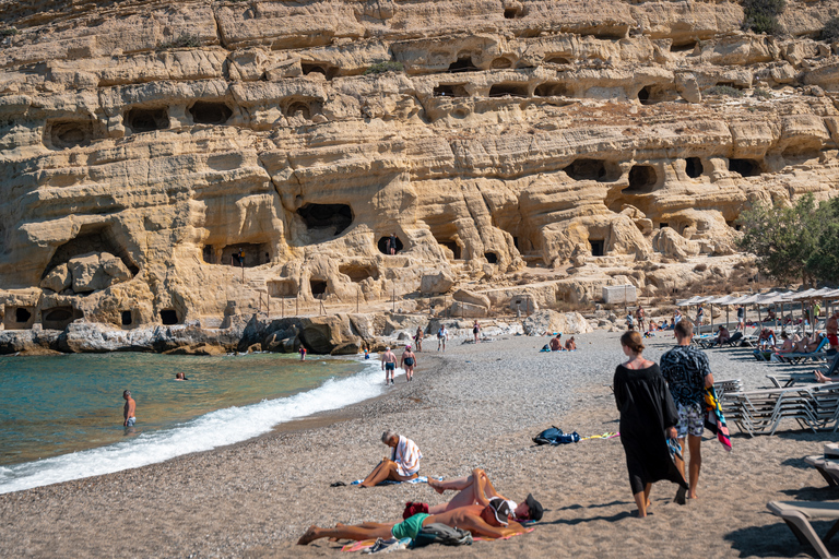 Da Heraklion: Escursione di un giorno alla spiaggia e alle grotte Hippie di MatalaPrelievo da Malia, Stalis, Hersonisos, Analipsi e Gouves