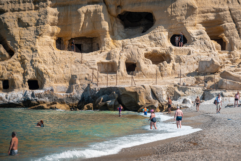 From Heraklion: Day Trip to Matala Hippie Beach and Caves Pickup from Sissi