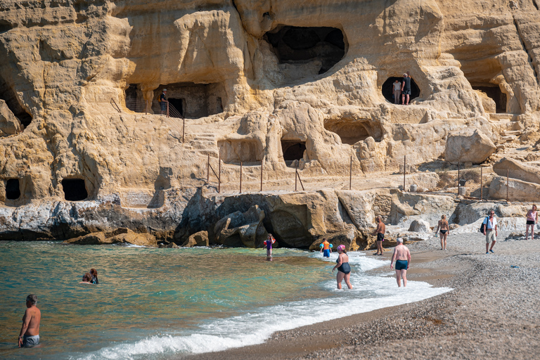 From Heraklion: Day Trip to Matala Hippie Beach and Caves Pickup from Sissi