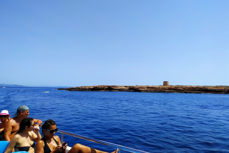 Ibiza: Bootsfahrt nach Formentera mit offener Bar und Mittagessen vom BuffetAusflug ab Figueretas