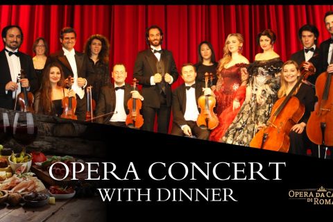 ローマ：イタリアオペラコンサートと伝統的なディナーとワイン