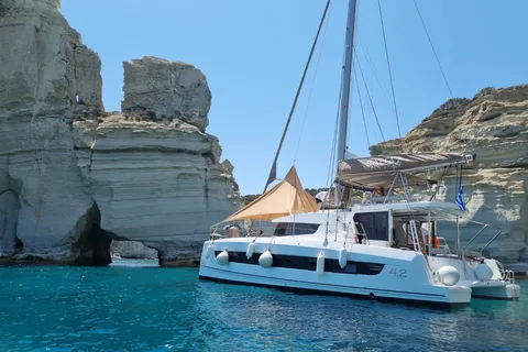 Milos: Kleftiko & Poliegos Catamaran Trip with Meal & Drinks