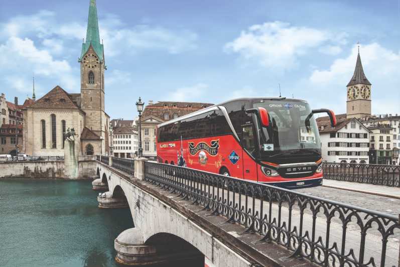 Zürich: Stadsbus tour met audiogids en rondvaart over het meer