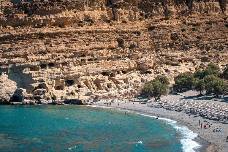 Da Heraklion: Escursione di un giorno alla spiaggia e alle grotte Hippie di MatalaPrelievo da Malia, Stalis, Hersonisos, Analipsi e Gouves