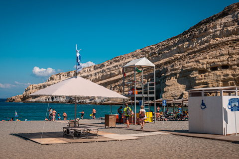 Da Heraklion: Escursione di un giorno alla spiaggia e alle grotte Hippie di MatalaPrelievo da Malia, Stalis, Hersonisos, Analipsi e Gouves