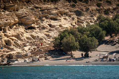 Da Heraklion: Escursione di un giorno alla spiaggia e alle grotte Hippie di MatalaPrelievo da Malia, Stalis, Hersonisos, Analipsi e Gouves