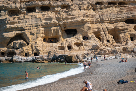 Da Heraklion: Escursione di un giorno alla spiaggia e alle grotte Hippie di MatalaPrelievo da Malia, Stalis, Hersonisos, Analipsi e Gouves