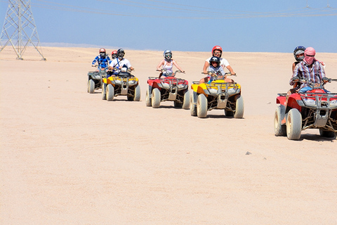 Hurghada: Safari en quad, paseo en camello y visita a un pueblo beduinoAmanecer en quad, camello y desayuno beduino