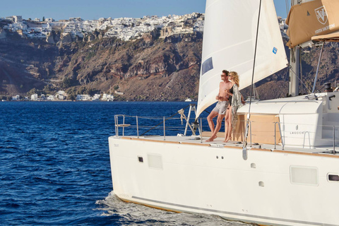 Santorini Gold Catamaran Cruise with Snorkel, BBQ &amp; Open Bar