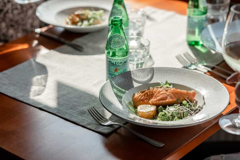 Salmon with sparkling water in a glass