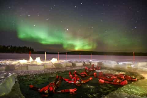 Ice Floating in Lapland With Northern Lights