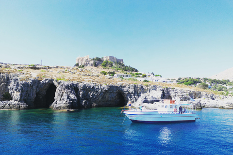 Lindos,Pefkos: Passeio de barco com tudo incluído para nadar e mergulhar com snorkelPasseio de barco a partir do ponto de encontro