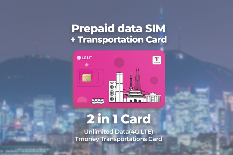 Lotnisko Incheon: Karta SIM dla podróżujących i karta transportu publicznego20-dniowa karta SIM i karta transportowa