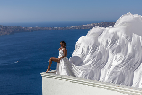 Vliegende jurk fotoshoot Santorini