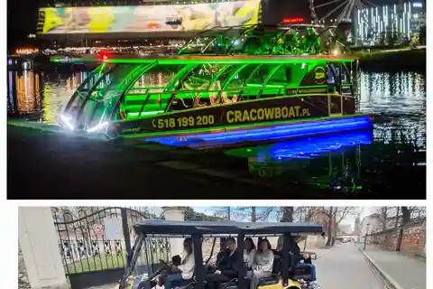 Tour de ville de Cracovie en voiture de golf et croisière sur la Vistule.