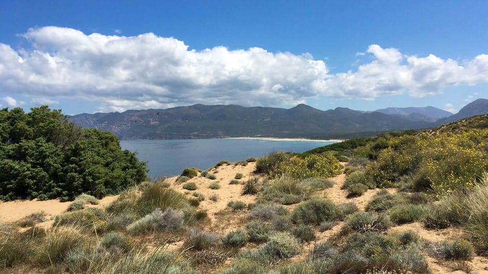 Landscape at Portoscuso and the coast of Mediterranean Sea at