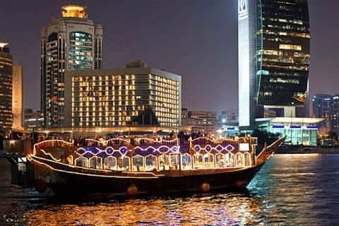 Dubai: Dhow Cruise Dinner at Creek, Marina with Upper deckMarina Cruise + Dinner + Live Shows (Sharing transfer)