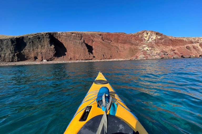 Santorini: Sea Caves Kayak Trip with Snorkeling and Picnic
