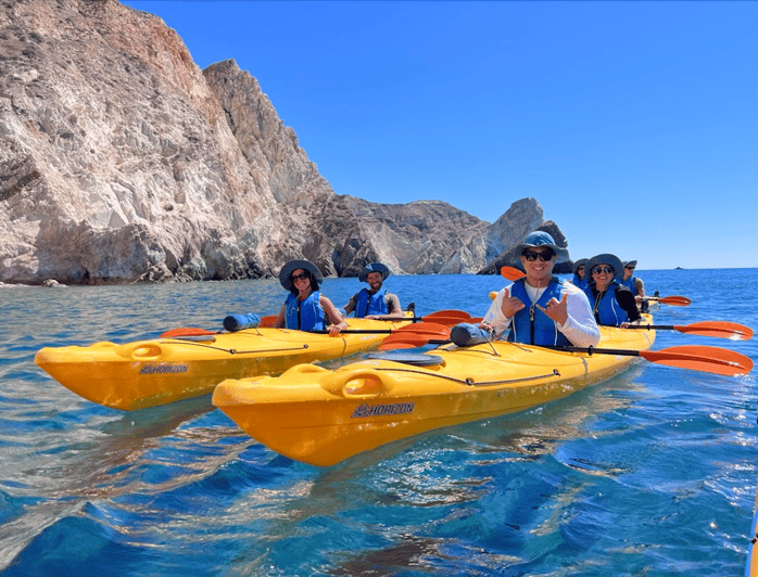 Santorini: Sea Caves Kayak Trip With Snorkeling And Picnic | GetYourGuide