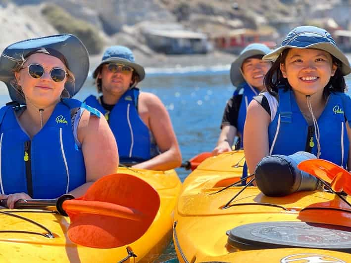 Santorini: Sea Caves Kayak Trip With Snorkeling And Picnic | GetYourGuide