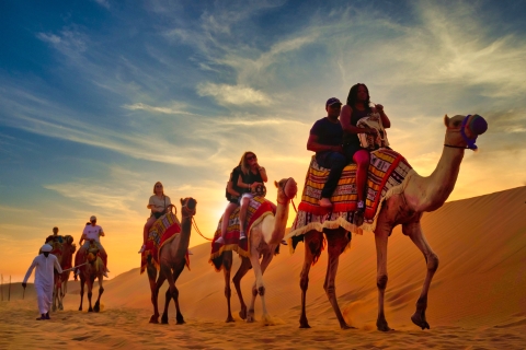 Depuis Dubaï : excursion dans le désert au coucher du soleilExcursion en groupe à dos de chameau de 45 min et buffet