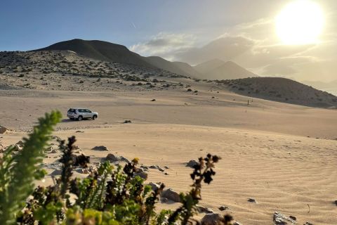 Fuerteventura : Dunes de sable de l'île du Sud et coucher de soleil en jeep