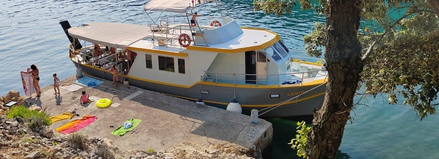 Naviguez vers la plage dorée et explorez l'île de Plavnik.