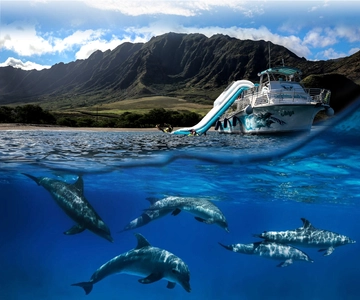 Oahu: Dolphin Watching & Turtle Snorkeling with Waterslide